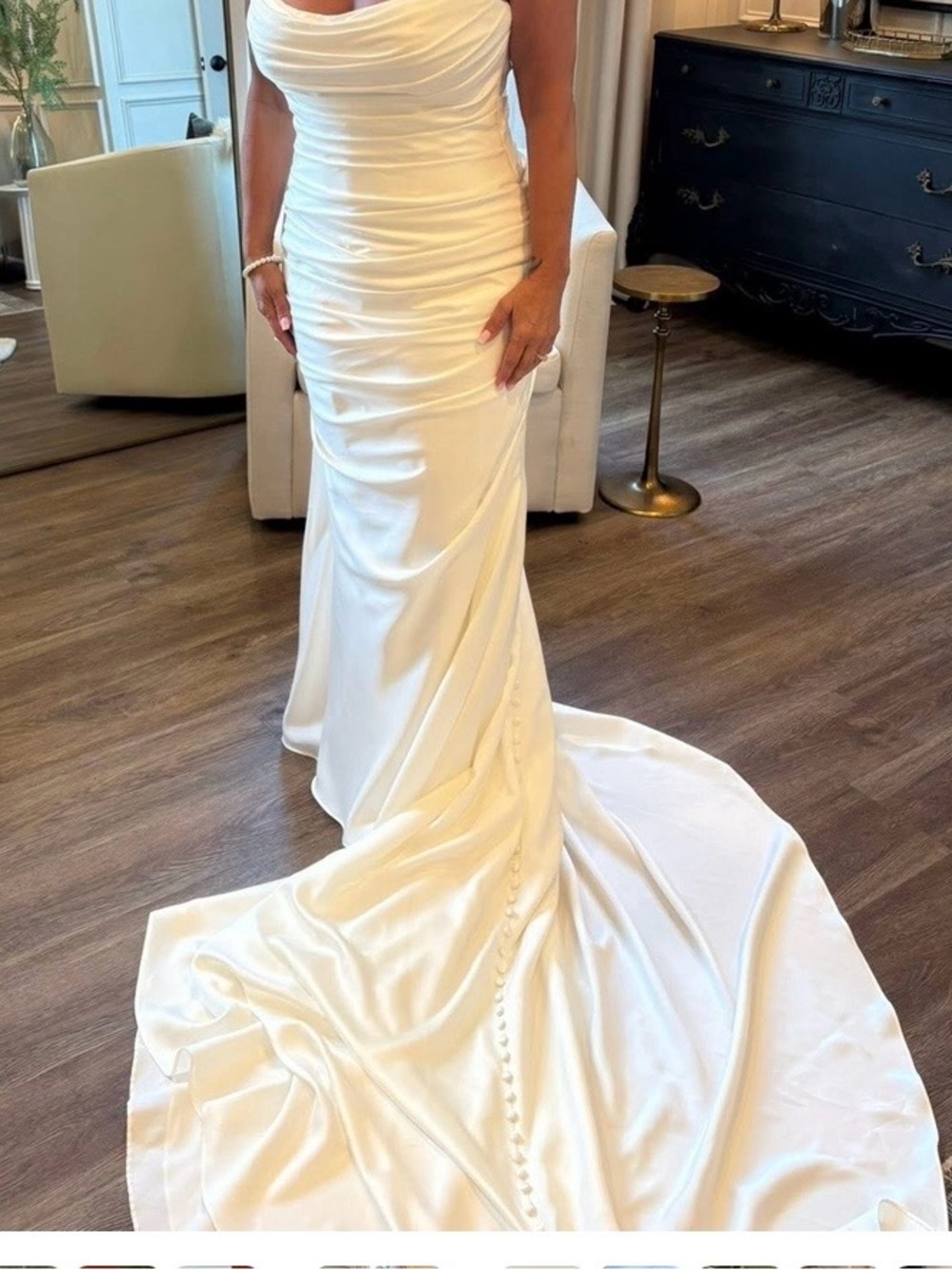 Elegant Ivory Strapless Satin Gown